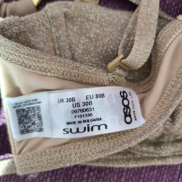 ASOS DESIGN mix and match glitter underwired bikini top in gold metallic 30B - Picture 7 of 9